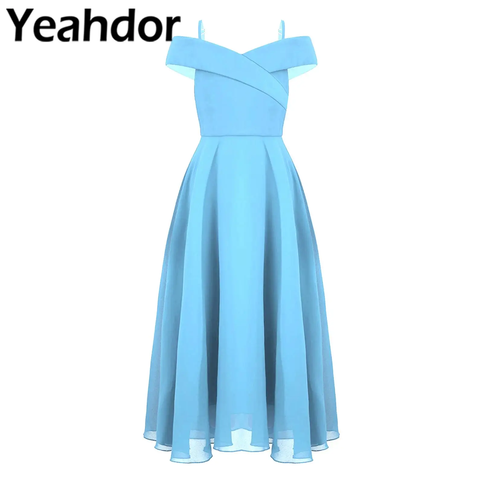 

Girls Elegant Dress Off-the-Shoulder A-Line Chiffon Dress Kids Birthday Party Prom Gown Princess Flower Girls Wedding Dress