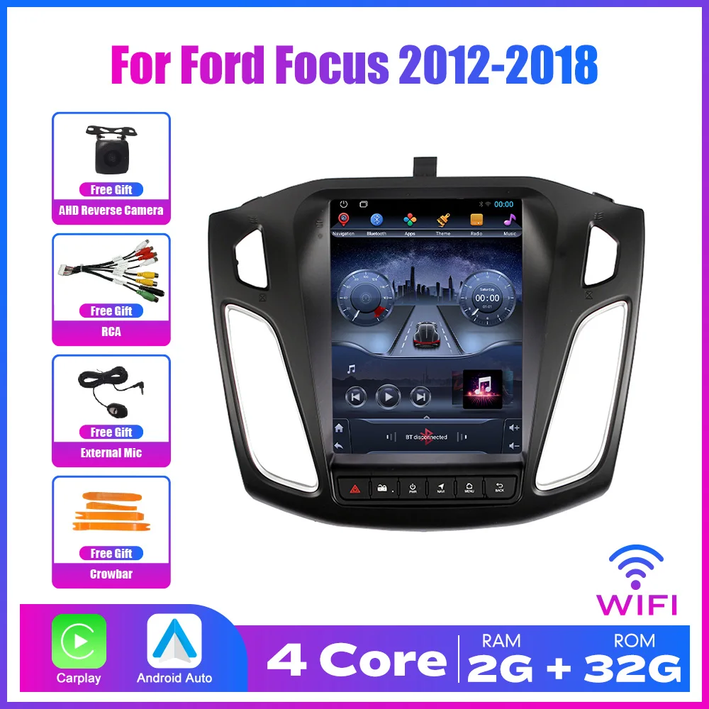 Android Car Radio For Ford Focus 2012-2018 Stereo Carplay Tesla Style 2 Din Car Multimedia Video Player DVD GPS Navigation