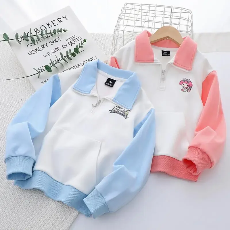 Sanrio children's sweatshirt Cinnamoroll girls tops kawaii POLO shirt embroidery figure Kuromi My Melody autumn 6-12 years old