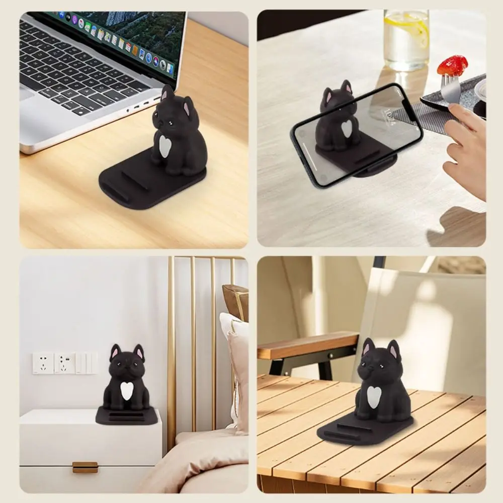 Anti-slip French Bulldog Figurines Luminous Statue Mobile Phone Stand Portable Cute Dog Model Doll Holder Desk Tablet Phone