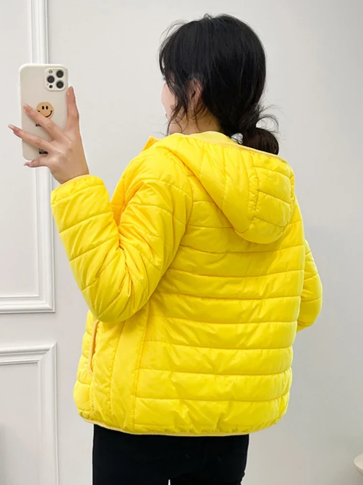 ミニマリスト軽量女性ダウンコットンジャケット 2025 新しい冬韓国スタイルフード付きキルティングパーカー女性ウインドブレーカー生き抜く