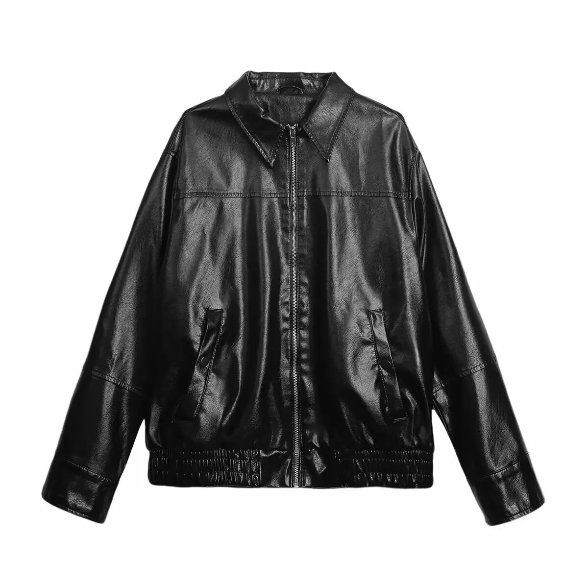 Faionable Loose Zipper Faux Leather Jaet Women's Outerwear Versatile Sle Cross-Border ort Coat Autumn 2025 Trend