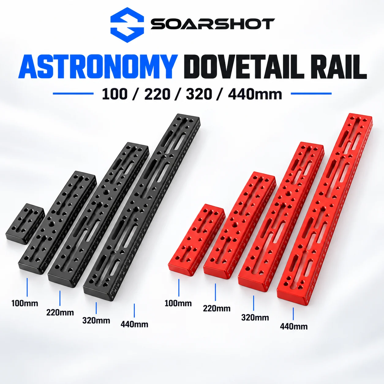 SOARSHOT 100/220/320/440mm Astronomy Dovetail Mounting Plate 75° Narrow Rail with Scale for Telescope Guide Scope Camera