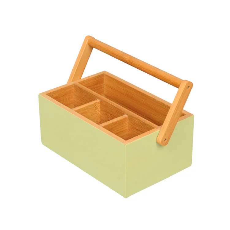 

Portable Bamboo Wood Remote Color Paint Storage Box with Handle