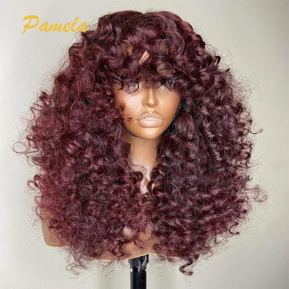 30inches Ginger Red Colored Glueless Wig Human Hair Ready To Go Loose Wave 13x4 Transparent Lace Front Human Hair Wigs With Bang