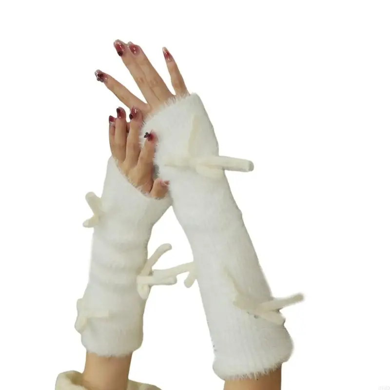 Gants mariée Punk 39BD, gants poignet en fourrure avec nœud pour fête costumée, chauffe-bras d'hiver pour