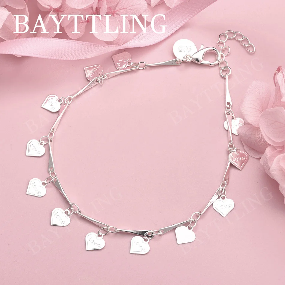 

Очаровательный браслет из стерлингового серебра 925 пробы, 8 дюймов, простой, в форме сердца, для женщин — стильный аксессуар для вечеринок и свадеб, отличный подарок.