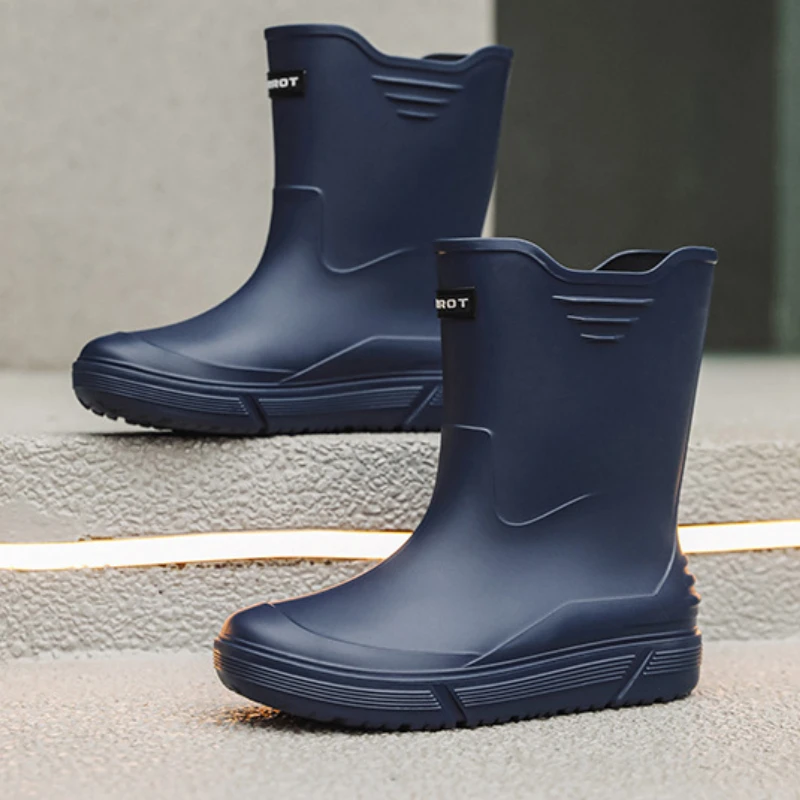 Men Rain Boots Mid-calf Boots PVC Waterproof Work Shoes Non-slip Rubber Rain Shoe Men Outdoor Fishing Boot Women Platform Boots