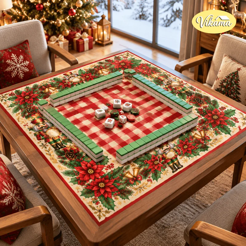 VIKAMA Buffalo Check Mahjong Table Mat, American-Style Sectioned Non-Slip and Noise-Reducing Game Tablecloth, Home Decor