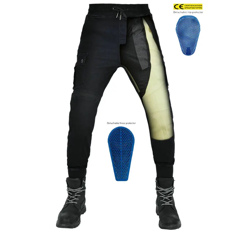 Motorcycle Riding Jeans Pants Soft And Casual Inset Gear Wear-resistant Fireproof Kevlar Protective Layer On Hips And Knees