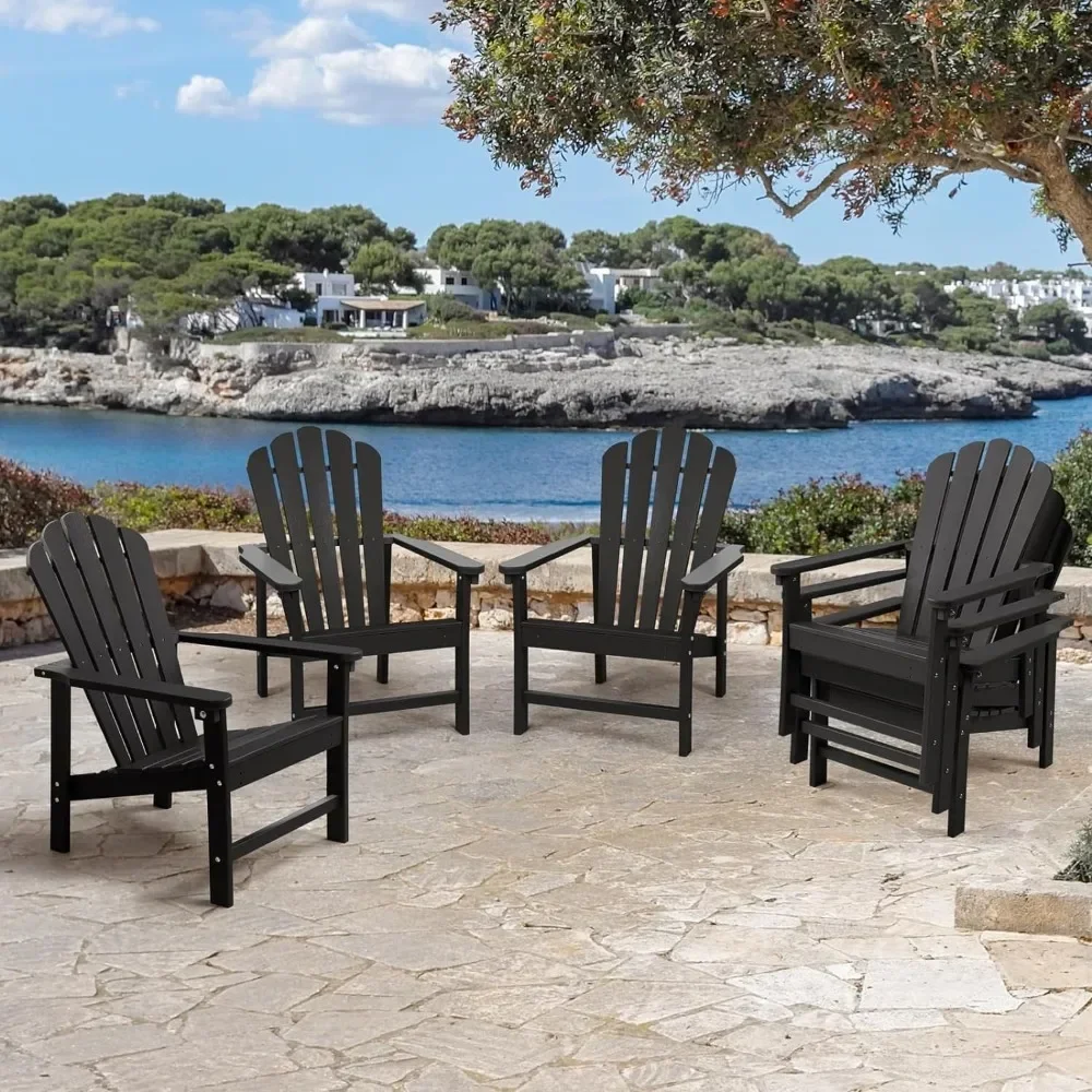 Stacking Chairs for Relaxing, HDPE All-Weather Classic Patio Adirondack Chairs, Fire Pit Chair for Outdoor Porch