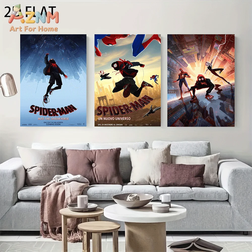 AZNM Spider-Man Into The Spider-Verse Canvas Wall Art Frameless Movie Poster Print Home Decor for Boys Bedroom Game Room Wall De