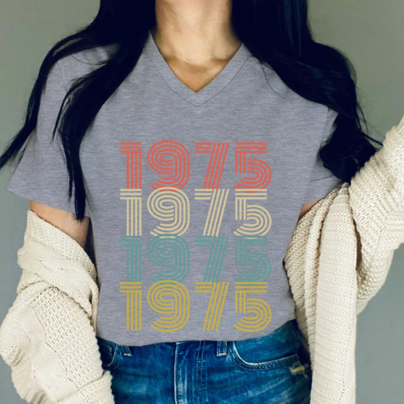 Woman T-shirts Born 1975 Birthday Gift Summer Womens Tops Tees Vintage 1975 Classic Graphic Retro T-shirt Women\'s Clothing Sales
