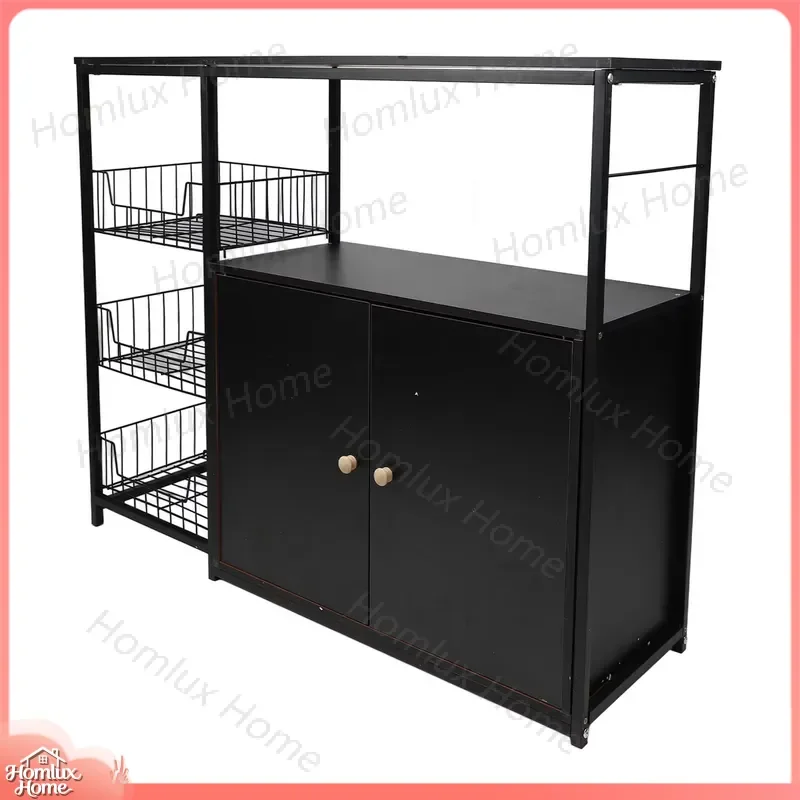 Multifunctional Storage Cabinet Rack Stable Density Board Metal Kitchen Storage Cabinet Easy Assembly Living Room Bedroom