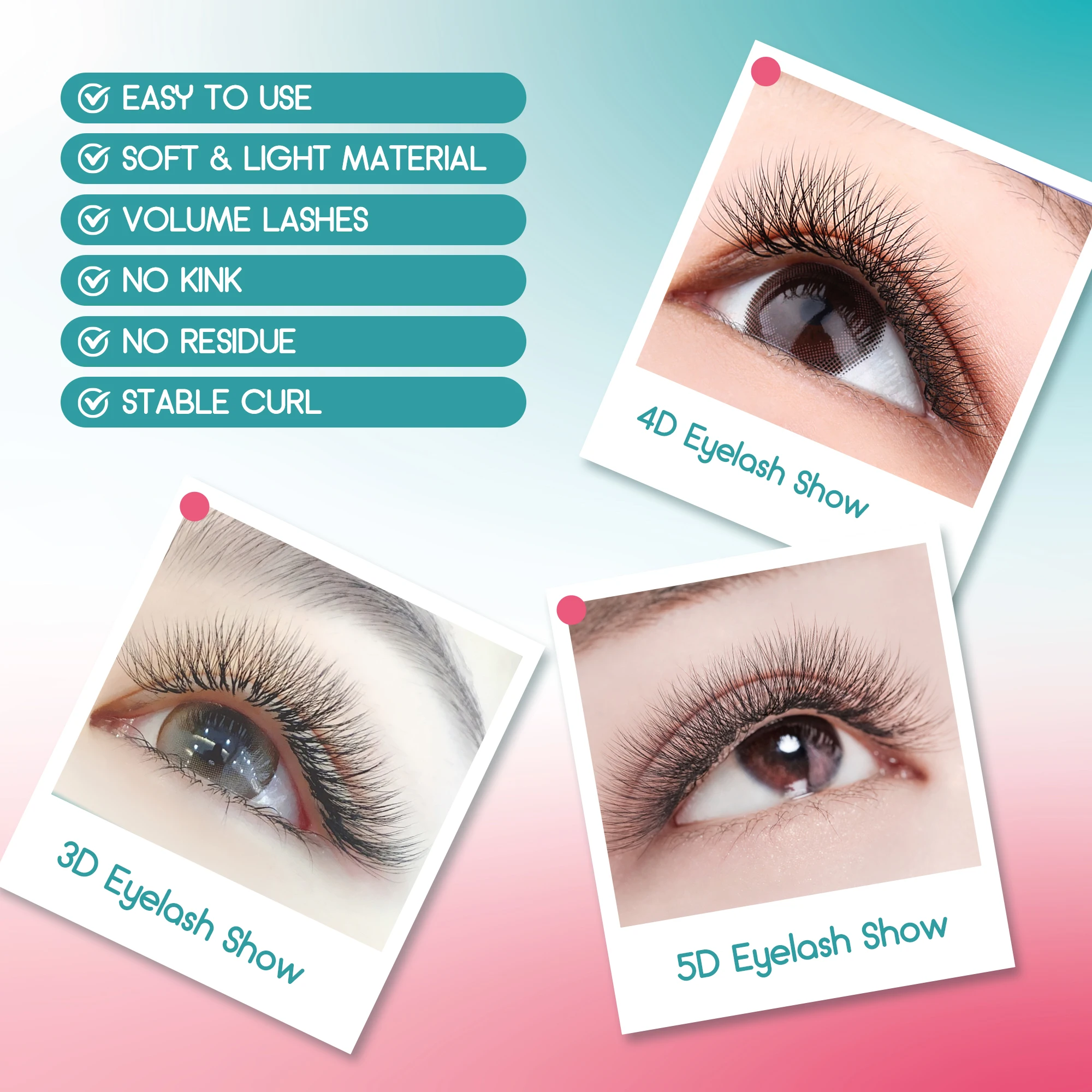 Gemerry 3Cases YY 3D 4D extensiones de pestañas forma de W volumen ventilador pestañas rizadas ligeras C/D/M pestañas postizas maquillaje de belleza pestañas