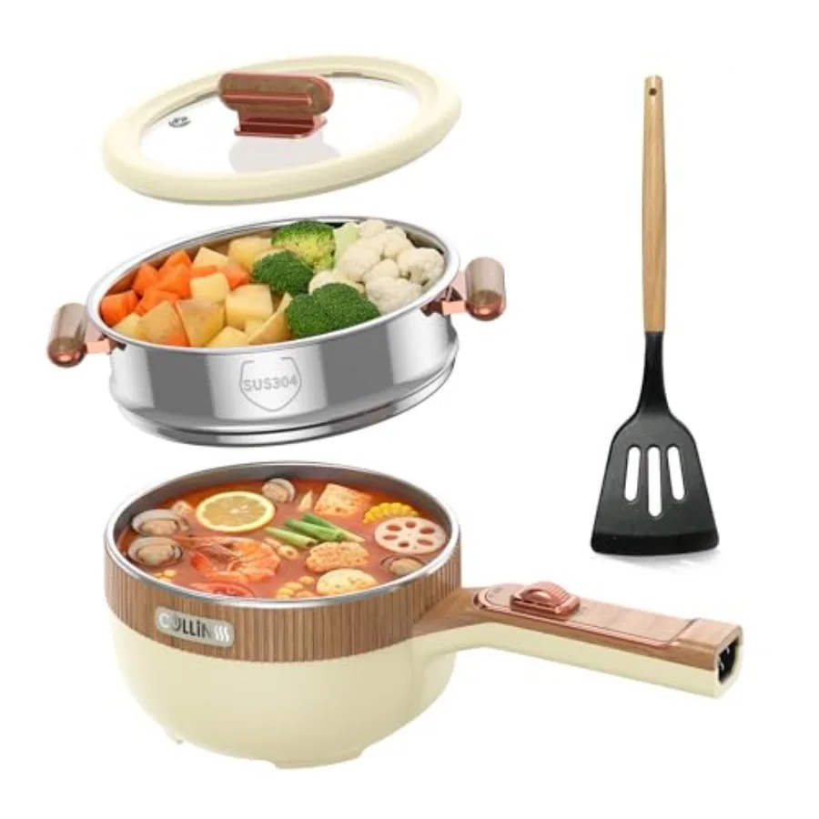 

Hot Pot Electric 1.5L Portable Electric Pot Frying Sauté Pan Multifunctional Cooker for Ramen Steak Soup with Adjustable Power