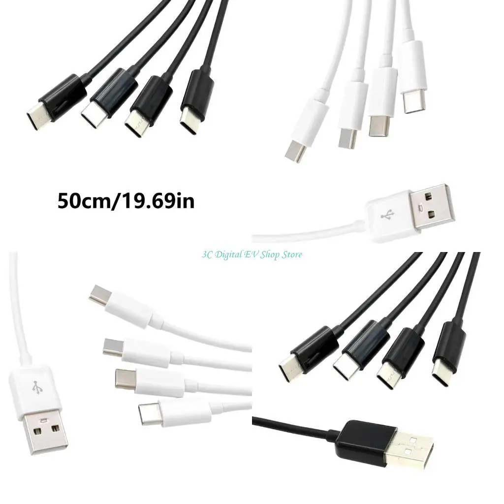 E74D 4 in 1 USB to 4USB C Port Charging Cable Power Supply Wire Line 3.0mm 50cm Long