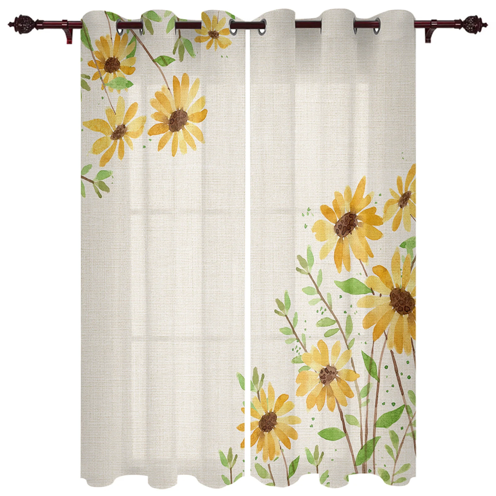 

Yellow Daisy Flowers Modern Window Curtains for Living Room Bedroom Curtain Kitchen Treatment Blinds Drapes