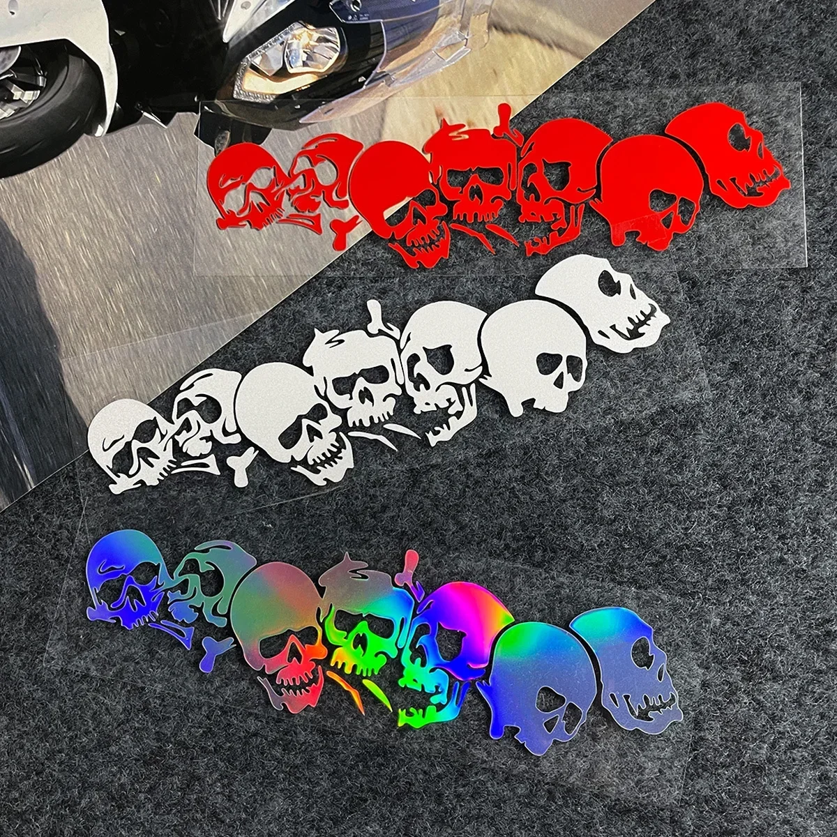 Hollow Skull Long Strip Vinyl Decal, Cool Graphic Sticker for Car Motorbike DIY Creative Exterior Styling Decor