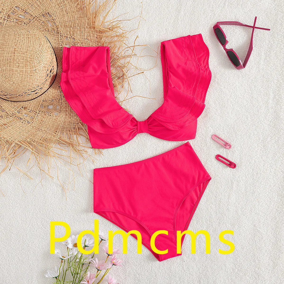 

2025 new model, European and American solid color strap bikini high waist split swimsuit female bikini