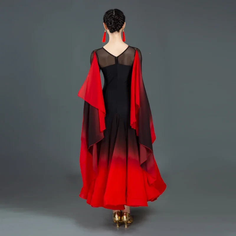 Vestidos de baile de salón estándar nacional para mujer, disfraces de actuación de vals rojos de grado superior, vestido de baile moderno Sexy