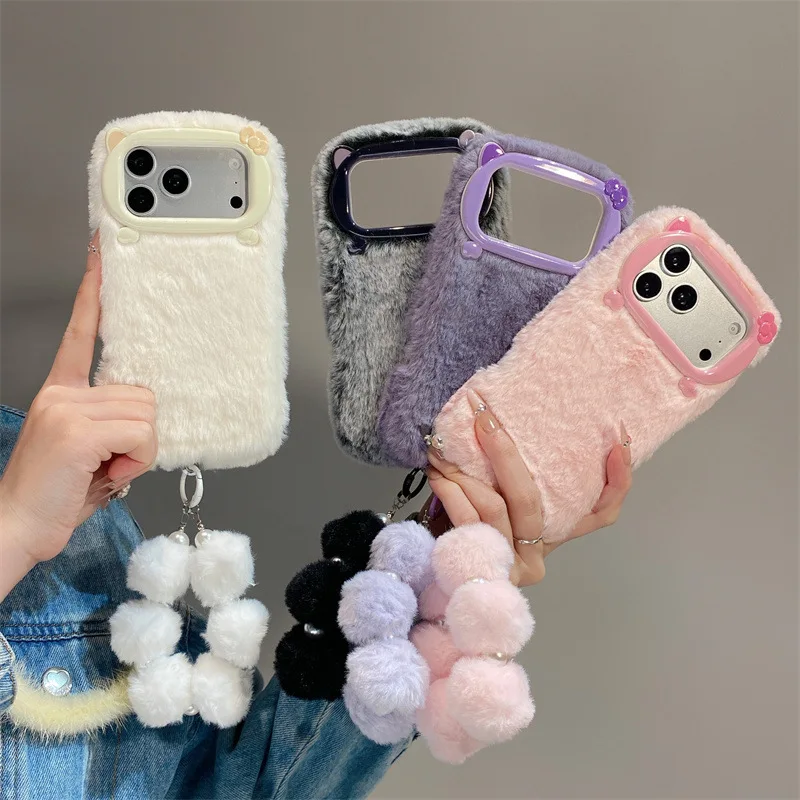 Luxuriöse Einfarbige Flauschige Plüsch-Handyhülle für iPhone 17 Air 16 15 …