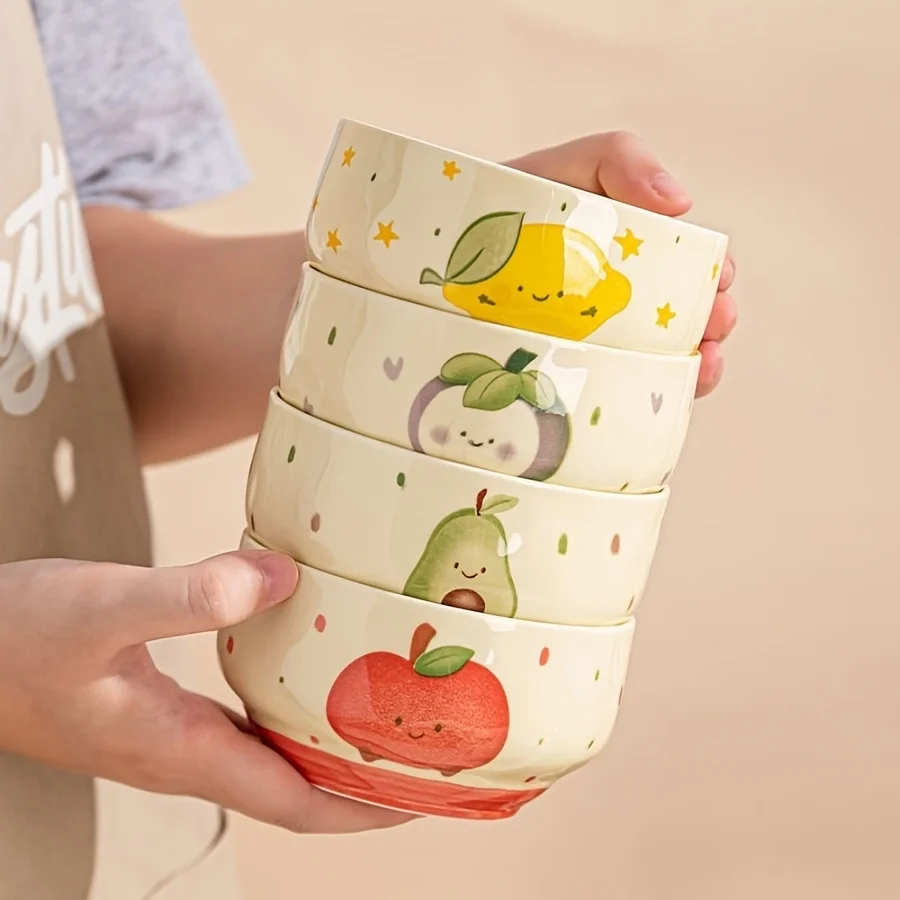 Cute Fruit Pattern Ceramic Bowl Cereal Bowl Yogurt Bowl Breakfast Suitable for Home Kitchen Home Decoration Holiday Gift Giving