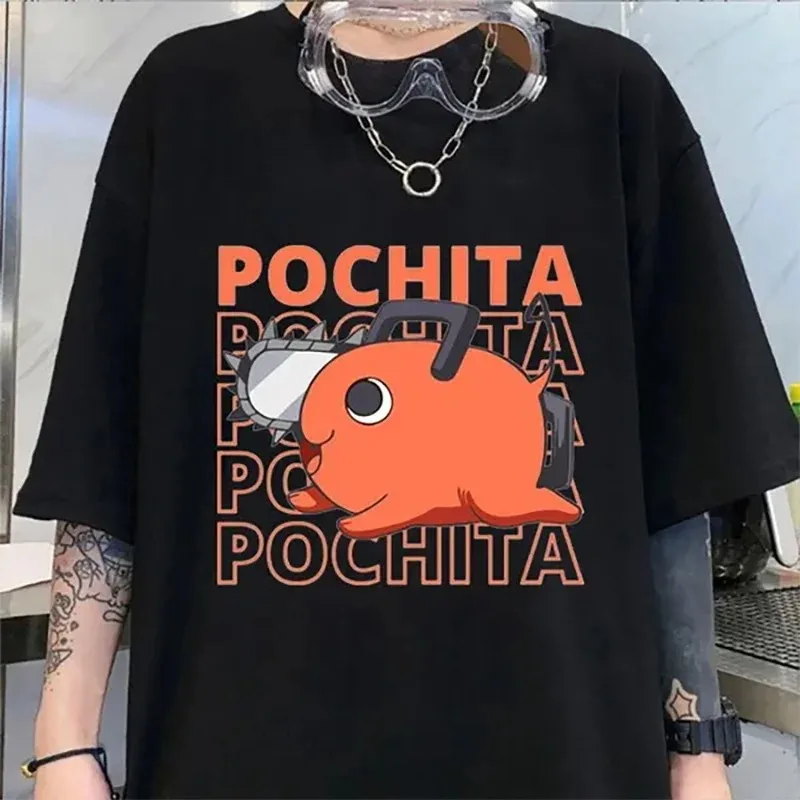 Anime T-Shirt Funny Pochita Graphic Printing Short Sleeve Summer Casual Round Neck Loose T-Shirt Top