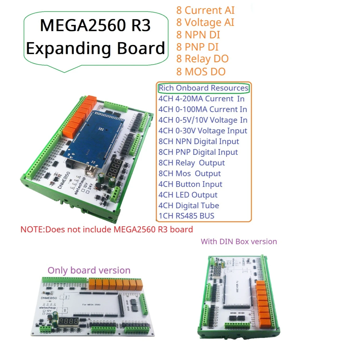 16AI-16DI-16DO 4-20MA Current 0-5V/10V/30V Voltage Dry Wet Contact MOS RS485 Relay MEGA2560 R3 Expanding Board for Arduino PLC