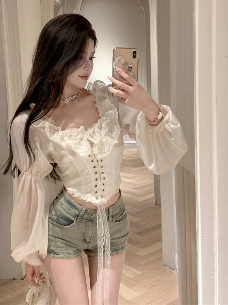 

Crop Shirts & Blouses For Women Tunic 2025 Y2k Fashion Elegant And Youth Streetwear Cool Cute New Basic Luxury Woman Top Chiffon
