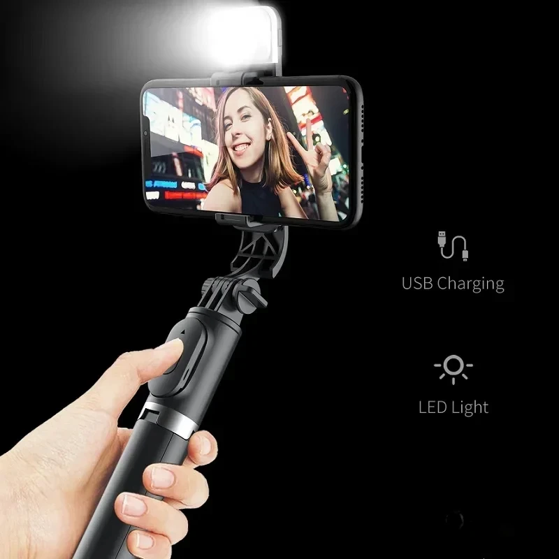 Mobile Phone Selfie Stick 680mm with Wireless Bluetooth LED Fill Light Extension Tripod with Remote Shutter for Android IOS