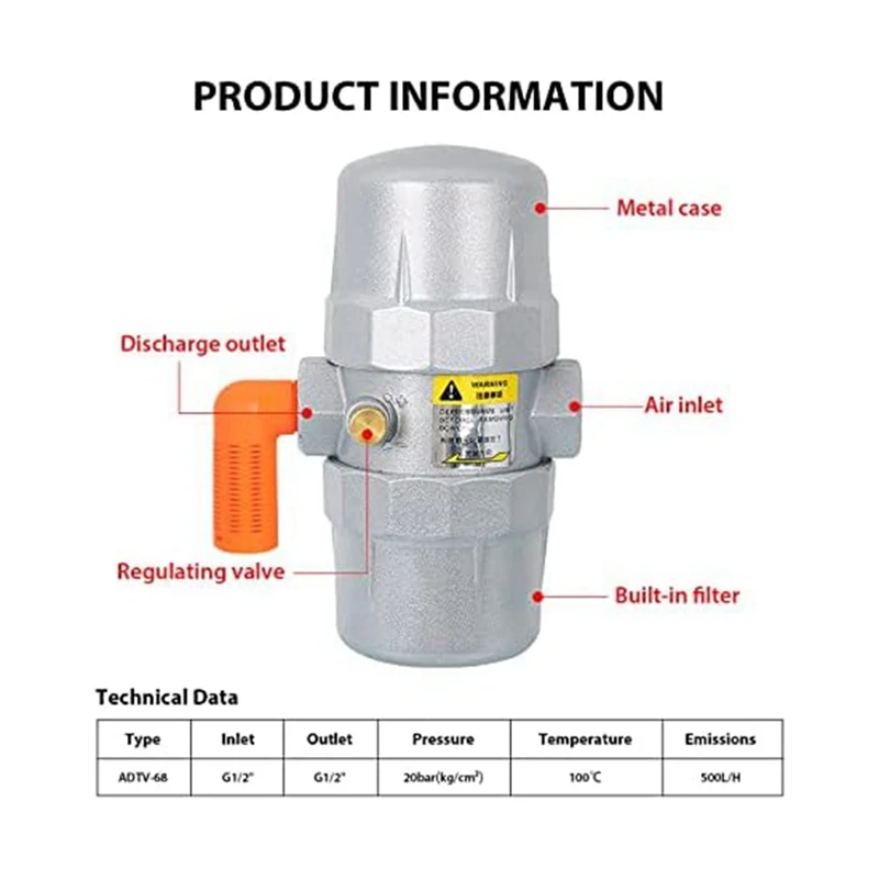 ضاغط الهواء خزان الغاز المعدني استنزاف تلقائي هوائي 1/2 بوصة NPT صمام الصرف صمام الصرف الإلكتروني ADTV-68
