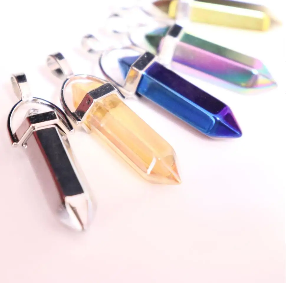 1 قطعة شكل رصاصة الزجاج الكريستال قلادة سداسية وأشار الحجر الاصطناعي ل شقرا شفاء عقد دي اي واي مجوهرات F1660