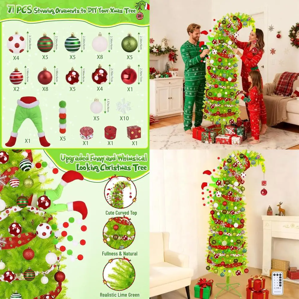 

6-Foot Bendable Artificial Christmas Tree with 200 LED Lights, Lime Green, Remote & Timer, Metal Base
