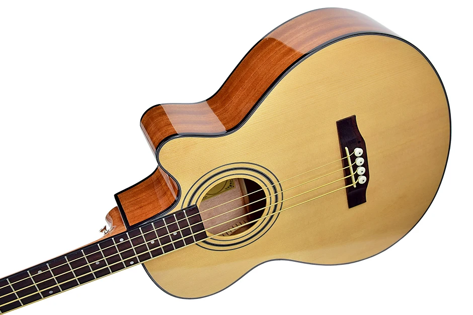 Acoustic Bass Electric Guitar 4 Steel-Strings 43 Inches A Shape Spruce Sapele Highgloss Cutaway Pick Up Electro Tuner