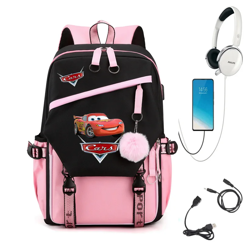 

Disney Pixar Cars Lightning USB Charging Schoolbag Male and Female Student Backpack Anime Cartoon School Bag Mochila