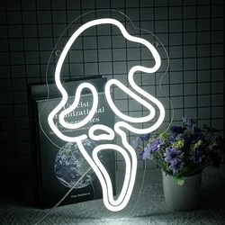 Halaloween Ghost Face Neon Sign Halloween Skull Neon Light for Bedroom Game Room Mancave Bar Halloween Party Gifts For Kids Boys