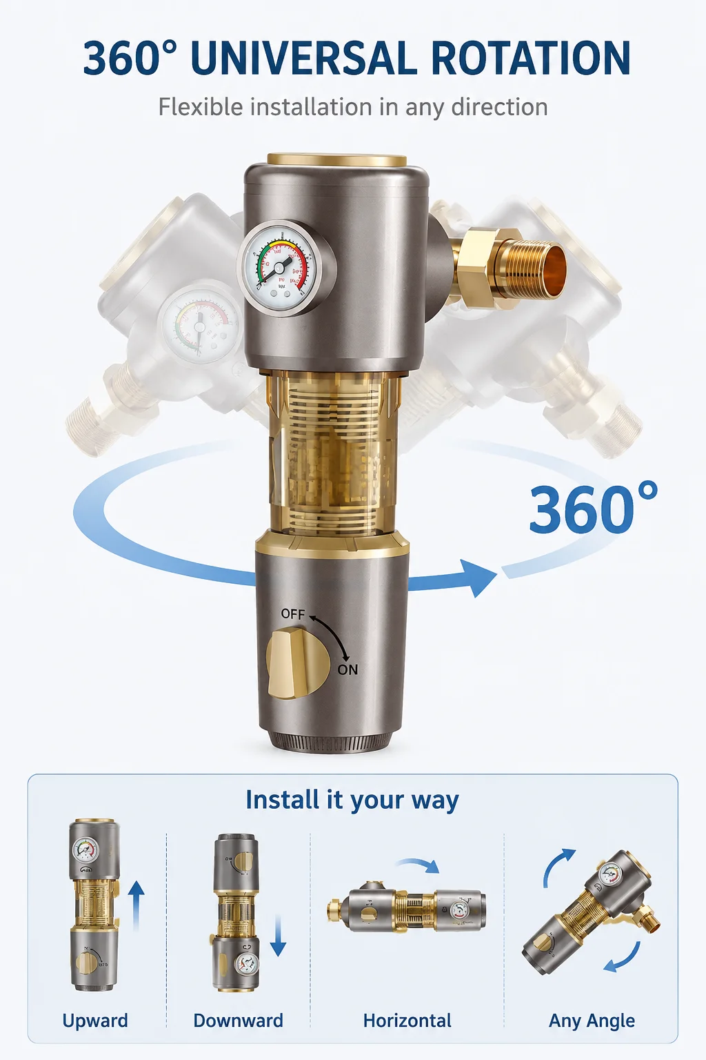 Whole House Large Flow Pre Filter Automatic Backwash Water Purifier Rotatable Installation