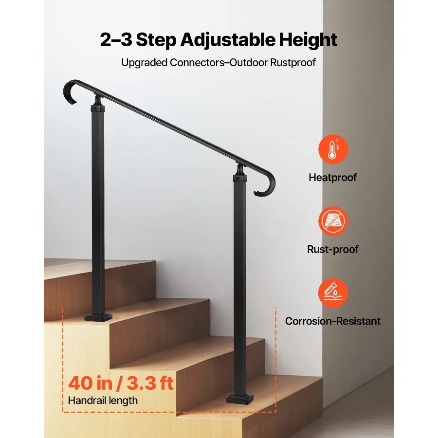 

Handrails for Outdoor Steps, 2-3 Step Adjustable Height, Carbon Steel Transitional Handrail with Installation Kit, Exterior