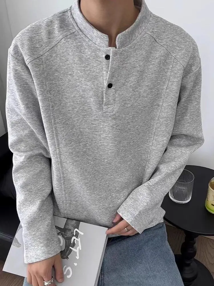 

American-style Long-sleeved T-shirt Men's Autumn Short Wide Stand-up Collar Sweatshirt Base Shirt Trendy Brand