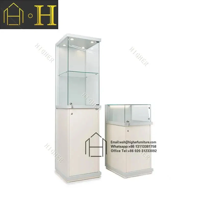 custom.Retail Glass showcase with Led Light Rotate showcase Glass Display Cabinet