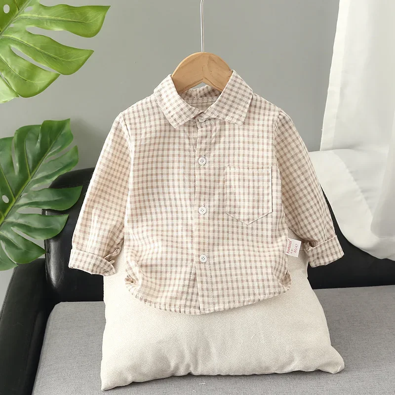

Kids Shirt Clothes Spring Thin Blouses Clothing Infant Boy Plaid Cotton Tops 1 2 3 4 Years Kids Long Sleeves Shirt
