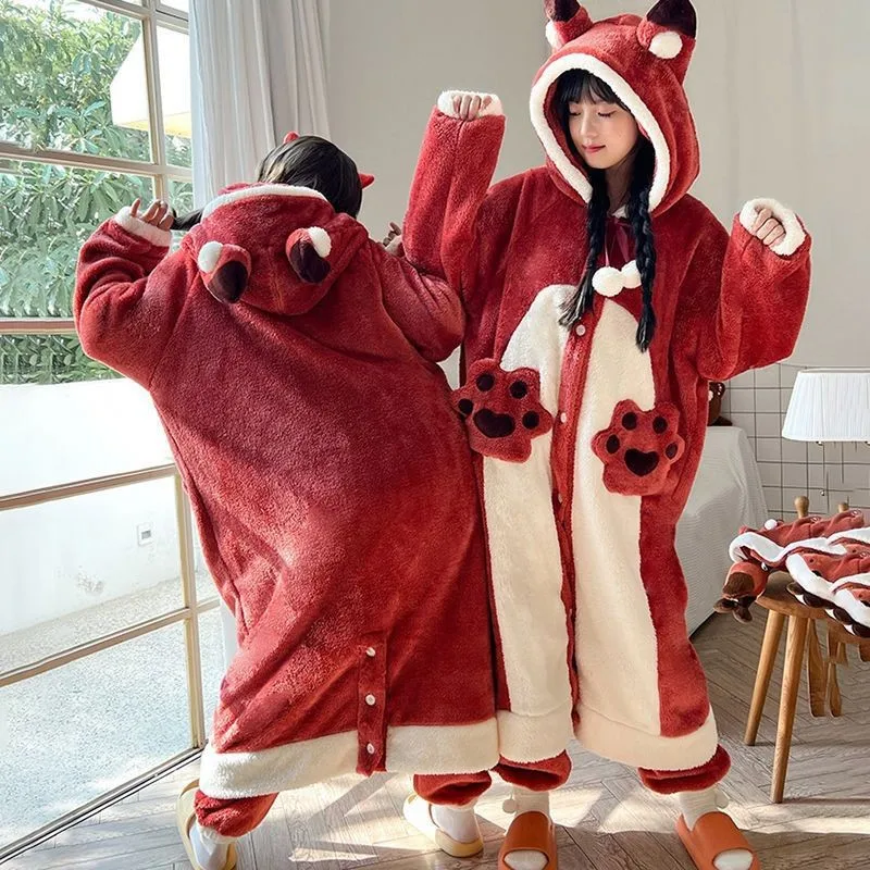 Fox Cosplay Women\'s Onesies Plush Fleece Nightgown For Kigurumi Unicron Girl Winter Warm Casual Hooded Nightdress Homewear Cute