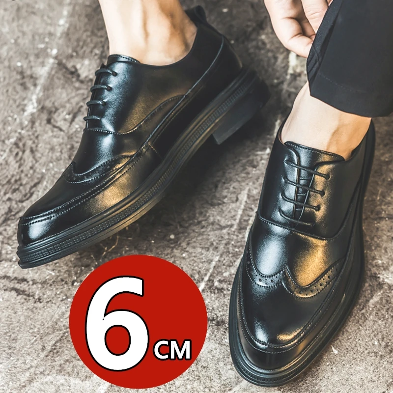 Men's Height Increasing Leather Shoes Business Formal Lace-Up Oxford Brogue Elevator Shoes Retro Groomsmen Wedding Party Shoes view 4