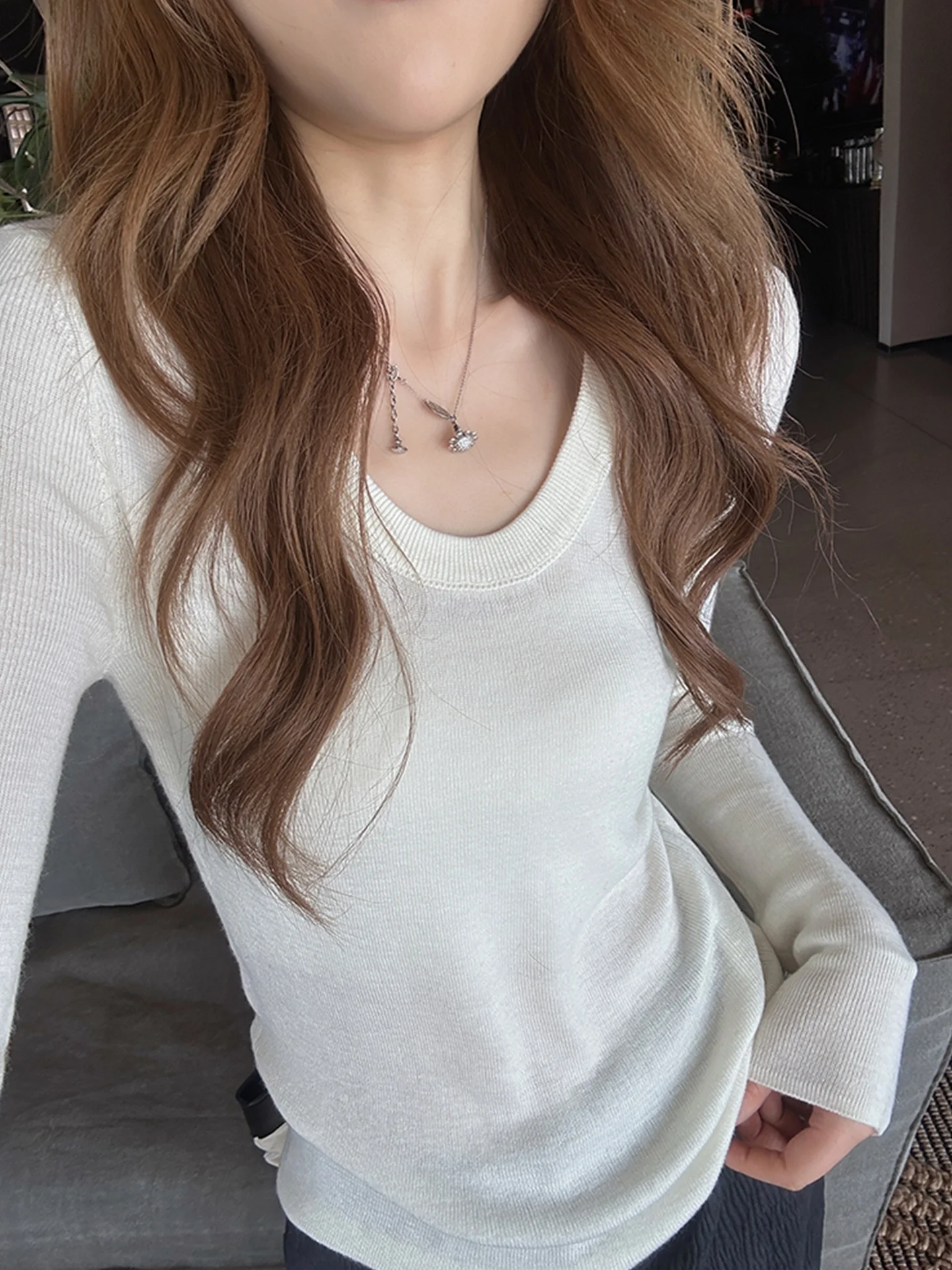 

Comfortable Long Sve Pure Color Skin-friendly Base Layer irt Women's Faionable Knitted Top Winter mat Sle