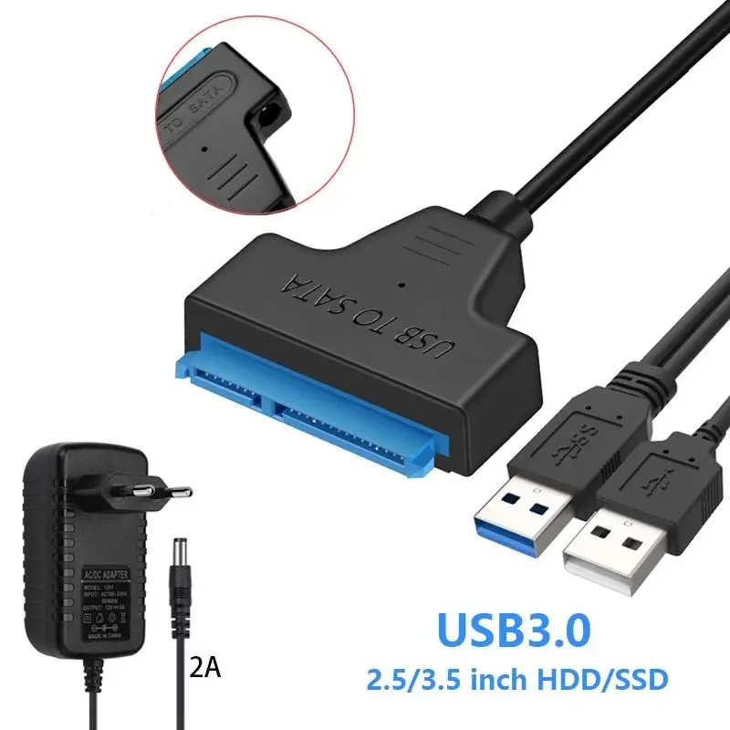 External SSD HDD Hard Drive CD-ROM OPTICAL DRIVE SATA 3 TO USB 3.0 CABLE With 12V 2A  Adapter FOR DESKTOP PC LAPTOP