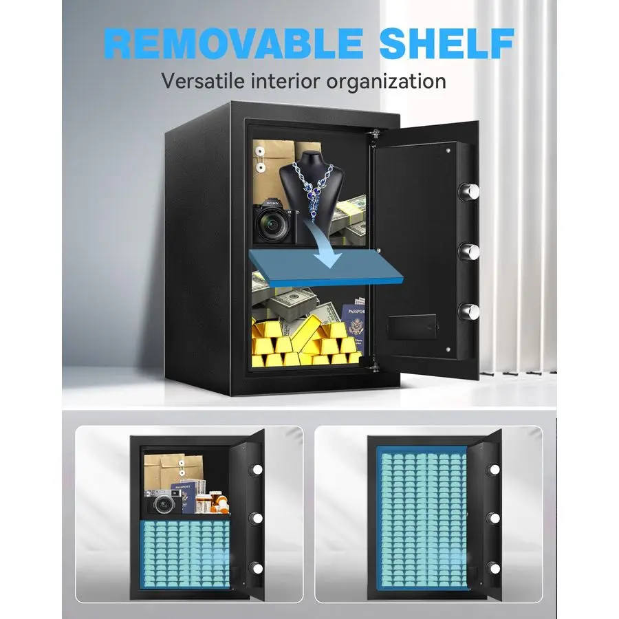 ตู้เซฟดิจิตอลสำหรับบ้านพร้อมสัญญาณเตือนภัย ไฟ LED และแป้นพิมพ์แบบเงียบ ตู้เซฟขนาดใหญ่พร้อมชั้นวางปรับระดับได้สำหรับเอกสารและของมีค่า