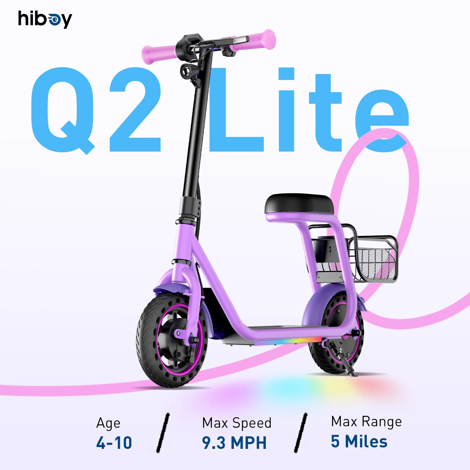 Hiboy Q2 Lite Kids Electric Scooter with Seat, 100W Motor 3 Speed Modes, 8.5