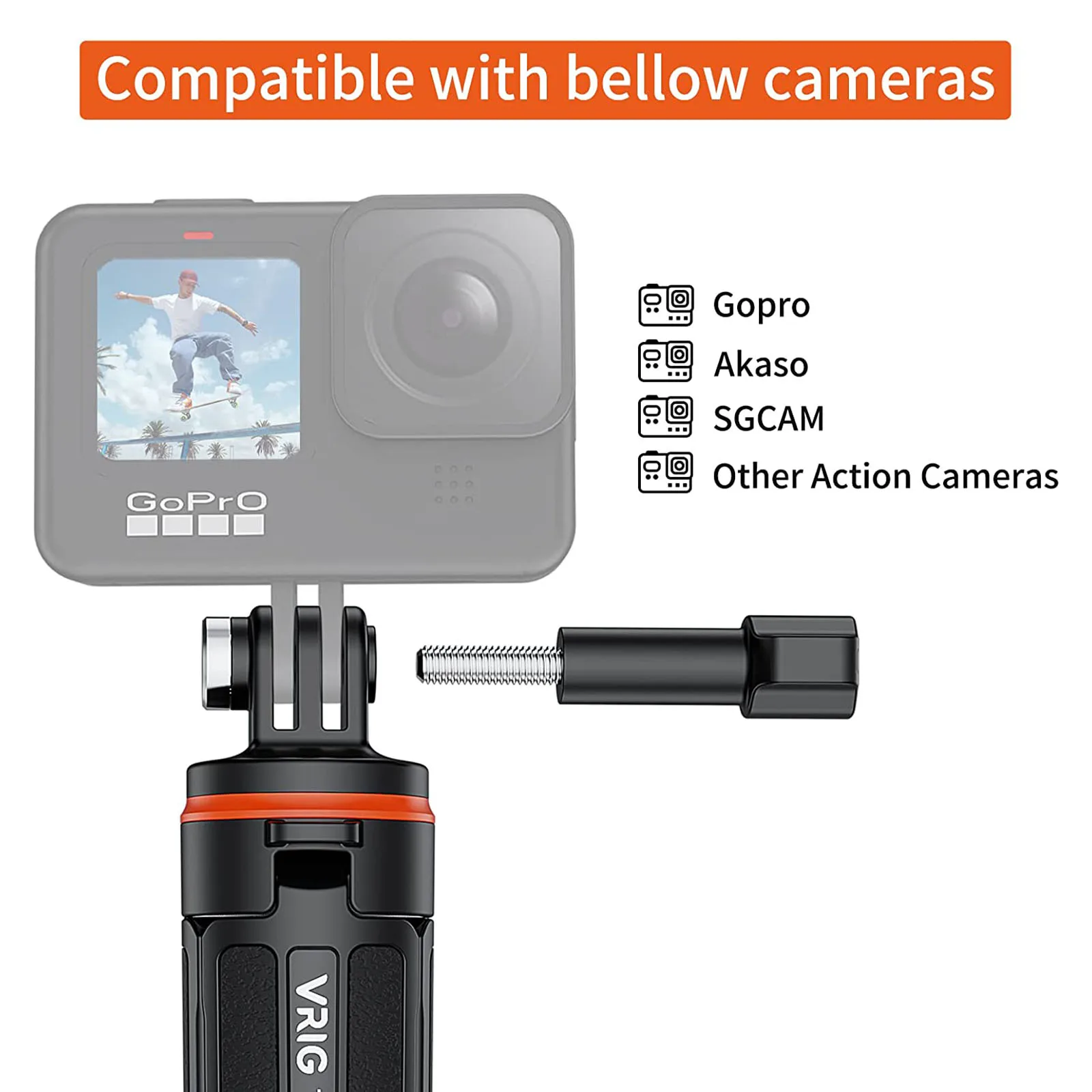VRIG 20.1" Extendable Mini Tripod,Portable Selfie Stick Tripod for DJI OSMO Action 5Pro/4/3,GoPro Max Hero 13 12 11 10 9 8 7 6 5 4 3 3+ 2 1 Session,Insta360 X5/X4 Action Camera view 7