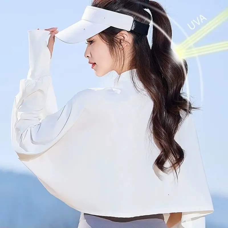 

Женская ультратонкая укороченная накидка-рукава для спорта на открытом воздухе с защитой от УФ-излучения, из ледяного шелка, однотонная, с длинными рукавами